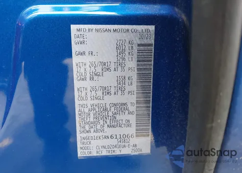 2024 Nissan Frontier Pro-4X 4X4 из США, поврежденный, VIN 1N6ED1EK5RN611066